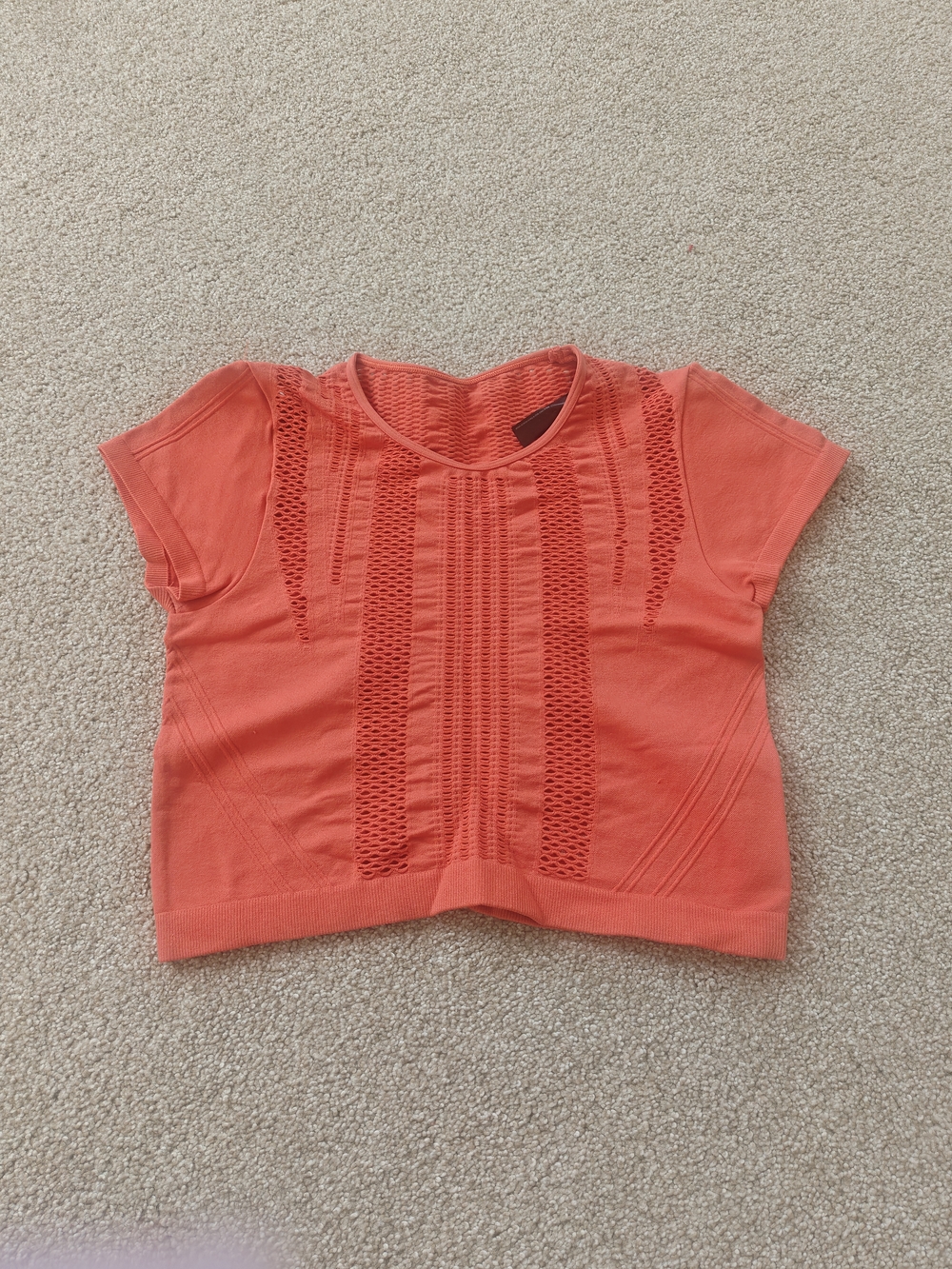 out from under Coral Openwork Knit Crop Top